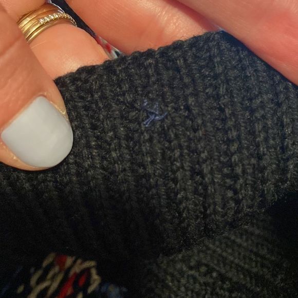 Navy Blue with Red & White Knitted Vintage 1980's Nordic Cardigan Sweater - Picture 11 of 12